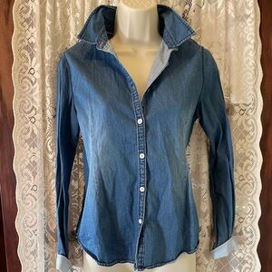 Vintage soft denim blue button down shirt